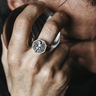 Oxidized Sterling Silver Scottish Lion Ring, Silver Rampant Lion Signet Mens Ring, Handmade Lion Man Ring, Lion Mens Ring, Wedding Mens Ring