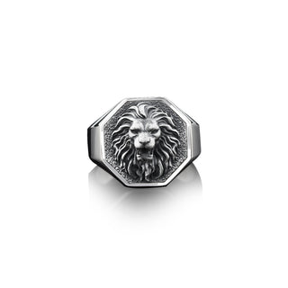 Lion Men's Ring, Handmade Sterling Silver Lion Signet Men Ring, Wild Lion Men Ring, African Lion Men Jewelry, Wedding Gift Ring For Mens