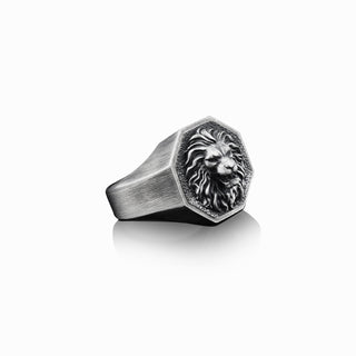 Handmade Oxidized Silver Men Lion Ring, Lion Head Signet Silver Man Ring, Sterling Silver African Lion Men Jewelry, Lion Boho Men Gift Rings