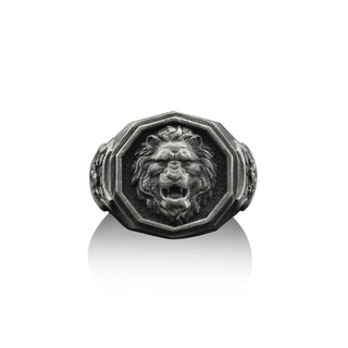 Handmade Wild Lion Symbol Ring For Men in Sterling Silver, Lion Animal Ring, Leo Zodiac Sign Ring, Leo Astrology Jewelry, Jewelry For Men
