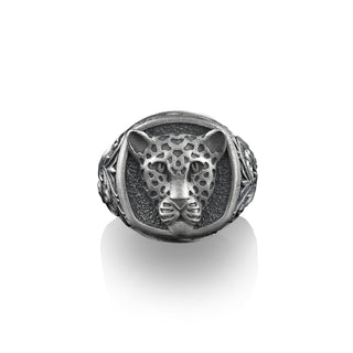 Snow Leopard Head Chunky Ring, Sterling Silver Square Signet, Gold Signet Ring for Women, Signet Rings for Men, Animal Lover Gift