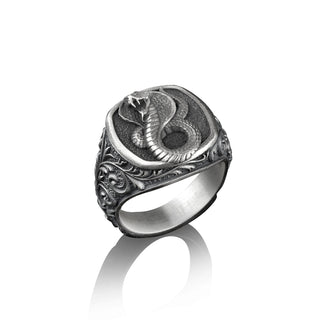 King Cobra Snake Signet Ring, Sterling Silver Signet Ring for Women, Mens Silver Square Signet Ring, 21st Birthday Gift for Her,