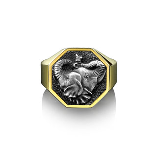 Handmade Sterling Silver Elephant Signet Mens Ring, Signet Elephant Man Ring, African Animal Men Jewelry, 925 Polished Silver Men Boho Ring,