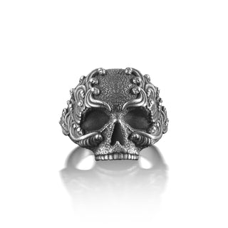 Gothic Biker Skull Men Ring in Sterling Silver , Gothic Skull Ring, Biker Skull Jewelry, Death Skull Ring, Crown Skull Ring, Gift For Mens