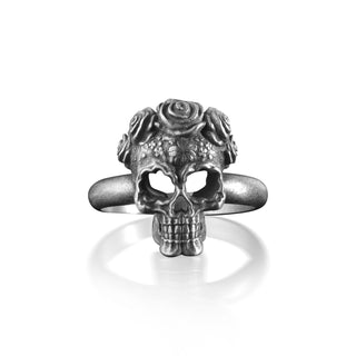 Floral Skull Ring for Men, Mexican Gothic Ring, Fantasy Ring for Best Friend, Gothic Ring, Bikers Jewelry, Sterling Silver Ring, Gift Ring