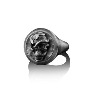 Mens Silver Skull Ring, Signet Mens Ring, Oxidized Men Jewelry, Biker Men Ring, Silver Men Accessory, Silver Men Snake Ring, Silver Men Gift