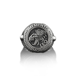 Leo Memento Mori Signet Ring for Men in Sterling Silver, Lion Skull Zodiac Men's Ring, Zodiac Men Ring, Extraordinary Punk Ring, Gothic Ring