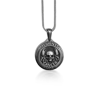 Cancer Zodiac Memento Mori Coin Necklace For Men, Cancer Horoscope Necklace in Sterling Silver, Gothic Astrology Necklace For Best Friend