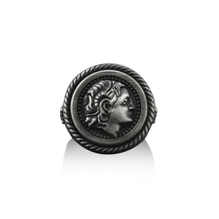 Alexander The Great Handmade Sterling Silver Signet Ring, Greek Mythology Signet Man Ring, Alexander The Great Men Jewelry, Ring For Men