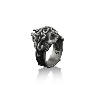 Wounded Medusa Handmade Sterling Silver Men Biker Ring, Greek Mythology Ring, Medusa Gothic Ring, Medusa Silver Men Jewelry, Ring for men