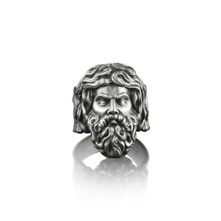 Zeus sky god ancient greek ring for men in silver, Fantasy mens ring in oxidized sterling silver, Greek mythology ring, Unusual ring for men