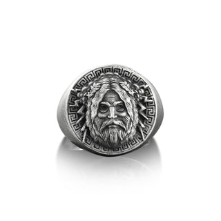 Greek god silver Zeus signet ring for men, Mens greek mythology pinky men ring, Ancient Greek mythology meander ring, Goddess male cool ring