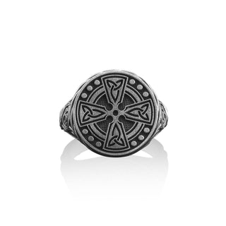 The Celtic Cross Handmade Sterling Silver Men Signet Ring, Silver Celtic Jewelry, Minimalist Ring, Celtic Mythology Ring, Ring For Men