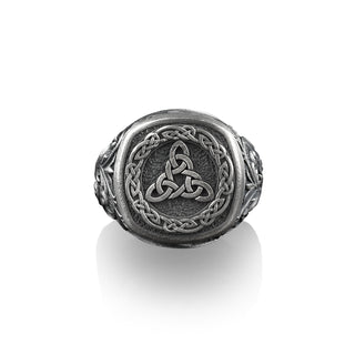 Celtic Tripple Goddess Brigid's Knot, Sterling Silver Square Signet Ring, Scandinavian Men Ring, Mens Engraved Rings, Pinky Rings for Women