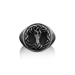 Yggdrasil Tree of Life Handmade Signet Ring, Sterling Silver Yggdrasil Pinky Men Ring, Silver Tree of Life Jewelry, Norse Mythology Men Gift