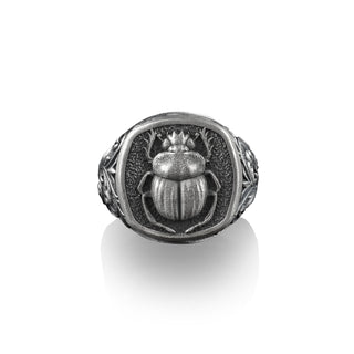 Egyptian Beetle Scarab Ring, Sterling Silver Square Signet Ring, Ancient Egyptian Amulet, Mythology Jewelry, Rings for Men and Women