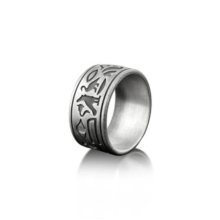 Ancient egyptian mythology ring for men in silver, Hieroglyphics band silver ring, Egyptian wedding ring for her, Mythology lover band ring