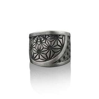 Flower Motifs Band Ring For Men in Silver, Floral Minimalist Ring, Mama Family Ring, Nature WeddingJewelry, Anniversary Ring, Couple Gift