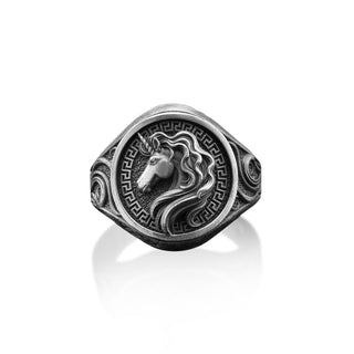 Handmade Relief Unicorn Sterling Silver Man Ring, 925 Silver Boho Rainbow Unicorn Ring, Greek Mythology Jewelry, Ring For Men, Boho Man Ring