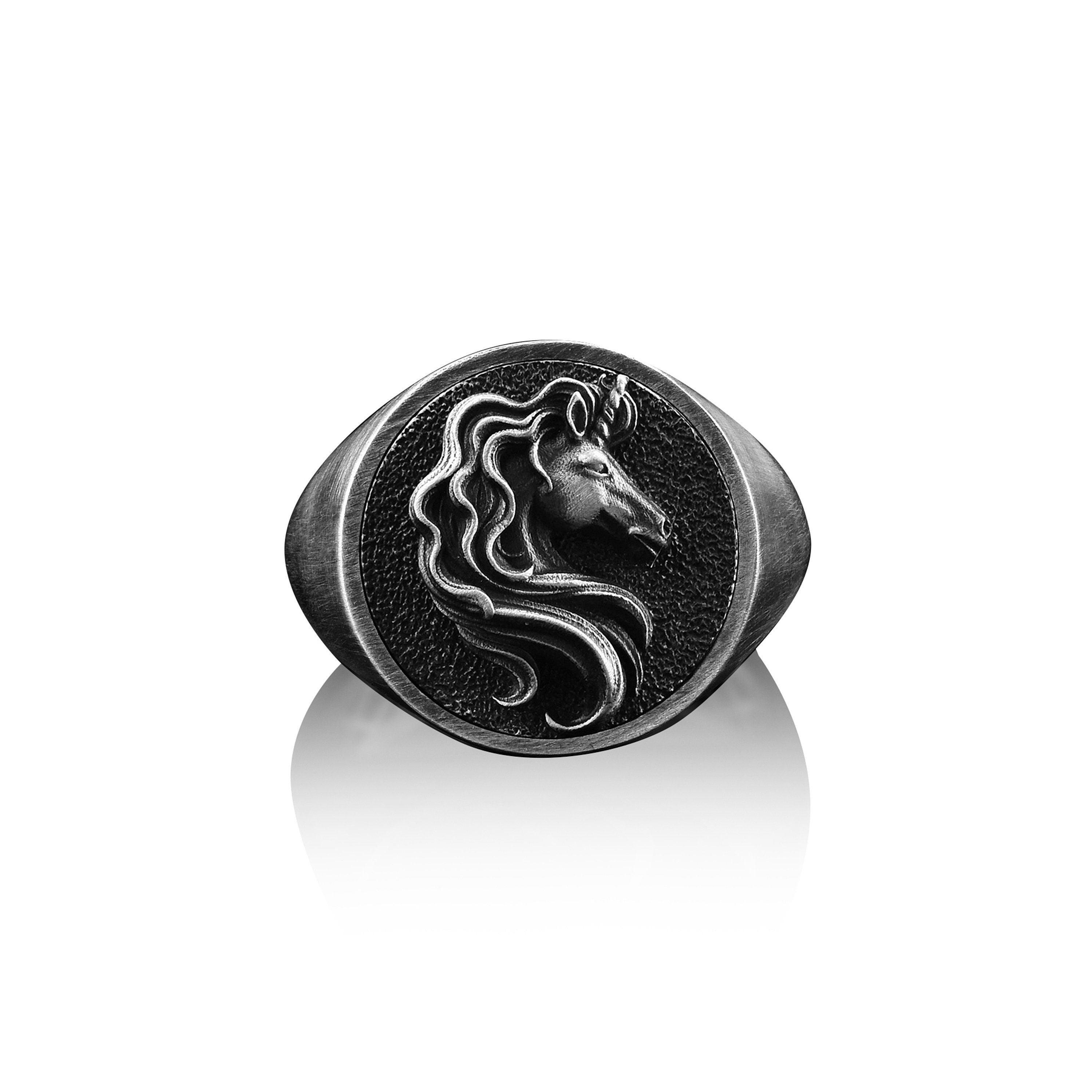 Shops Sterling Silver Unicorn Horse Signet Ring- Size 10