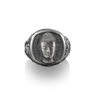 Buddha Head Square Signet Silver Ring for Men, Sterling Silver Pinky Ring for Men, Mythology Ring, Male Ring, Budha Ring, Victorian Men Ring