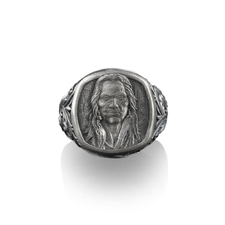 American Indian Chief Signet Ring for Men in Sterling Silver, Native American Pinky Rings, Gift Ring For Men, Birth Day Gift, Victorian Ring