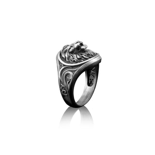 Handmade Lion Sterling Silver Men's Signet Ring, African Lion Boho 925 Silver Man Ring, Lion Men Ring, Wild Lion Men's Jewelry, Gift For Him