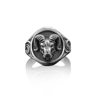 Handmade Aries Ram Sterling Silver Men's Signet Ring, Zodiac Boho 925 Silver Man Ring, Animal Majestic Ram Silver Man Jewelry, Ring For Mens