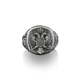 Winged American Eagle Signet Ring for Men, Antique Men Ring in Sterling Silver, Pinky Rings for Women, Patriotic Gift, Chunky Biker Ring