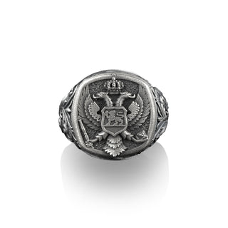 Winged American Eagle Signet Ring for Men, Antique Men Ring in Sterling Silver, Pinky Rings for Women, Patriotic Gift, Chunky Biker Ring