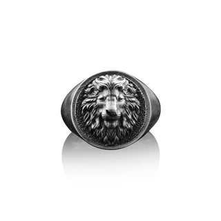 Lion Handmade Signet Ring, Sterling Silver Lion Pinky Men Ring, 3D Lion Head Silver Jewelry, 3D Lion Gift, Leo Zodiac Ring, Animal Gift Ring
