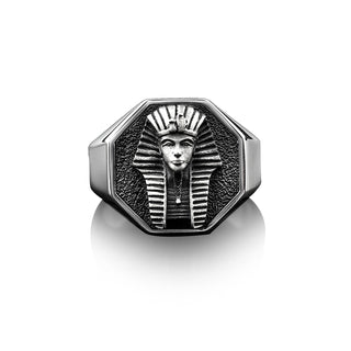 Handmade Egyptian Pharaoh Signet Men Ring, Sterling Silver Pharaoh Man Ring, 925 Silver Egyptian God Man Ring, Polished Silver Ring For Mens