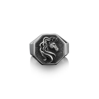 Unicorn Pinky Signet Ring For Men in Sterling Silver, Signet Unicorn Men Ring, Greek Mythology Ring, Rainbow Unicorn Men Jewelry, Men Gifts