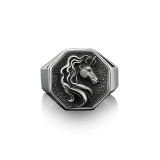 Unicorn Pinky Signet Ring For Men in Sterling Silver, Signet Unicorn Men Ring, Greek Mythology Ring, Rainbow Unicorn Men Jewelry, Men Gifts