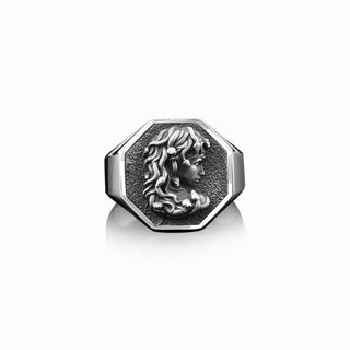 Gorgon Medusa 925 Silver Octogonal Man Ring, Handmade Medusa Sterling Silver Men Signet Ring, Greek Mythology Medusa Boho Ring, Gift For Him