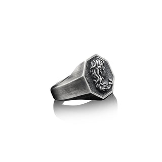 Gorgon Medusa Signet Ring For Men in Sterling Silver, Octogonal Medusa Boho Mens Ring, Handmade Silver Men Rings, Men Wedding Gift Jewelry