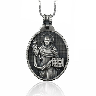 Silver Saint Dominic Men's Necklace, St Dominic Pendant, Saint Dominic Mens Medallion, Religious Silver Men Charm, Silver Christian Jewelry
