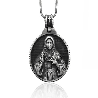 Sterling Silver Saint Tatiana Men's Necklace, Silver Saint Tatiana Medallion, Silver Christian Man Pendant, Religious Silver Gift Accessory