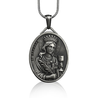 St Barbara pendant necklace in silver, Personalized catholic necklace gift for women, Religious necklace for christian