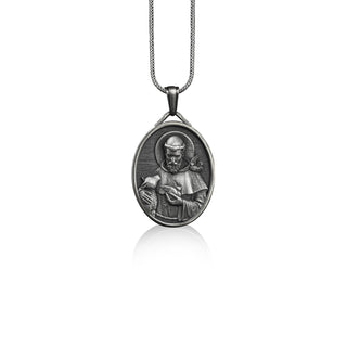 St francis personalized medal necklace in silver, Saint francis of assisi faith necklace for catholic, Christian gift