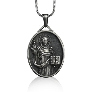 St dominic pendant necklace in sterling silver, Personalized religious necklace for catholic, Christian necklace for dad