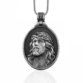 Silver Jesus Mens Necklace, Christ Jesus Solid Silver Man Medallion, Religious Jewelry, Silver Jesus Men Charm, Christian Catholic Pendant
