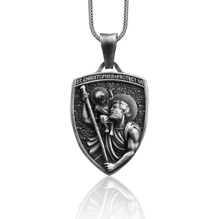 Saint Christopher Protect Us Handmade Sterling Silver Men Charm Necklace, St Christoper Men Jewelry, St Christopher Pendant, Christian Gift