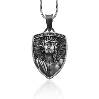 Jesus Christ Crown of Thorns Handmade Sterling Silver Charm Necklace, Jesus Christ Crown of Thorns Men Jewelry, Crown of Thorns Pendant