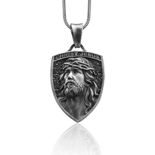 Jesus Christ Crown of Thorns Handmade Sterling Silver Men Charm Necklace, Jesus Christ Men Jewelry, Crown of Thorns Pendant, Christian Gift