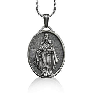 Virgin mary pendant necklace in silver, Personalized family necklace for catholic, Religious necklace for christian