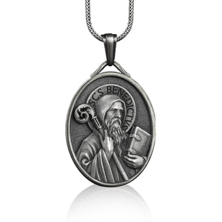 St benedict pendant necklace in sterling silver, Personalized catholic necklace for dad, Religious necklace, Dad gift