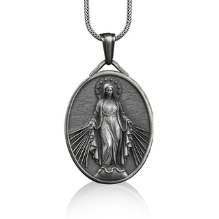 Virgin mary miraculous medal necklace for mama, Personalized mother mary pendant with custom name, Catholic necklace