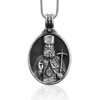 Sterling Silver Saint Luke Men's Necklace, St Luke Medallion, Religious Silver Charm Man Necklace, Christian Catholic Men Pendant, Mens Gift