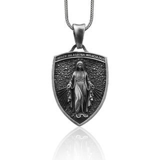 Virgen Milagrosa Handmade Sterling Silver Men Charm Necklace, Miraculous Medal Men Jewelry, Virgin Mary Pendant, Medal of Our Lady of Graces